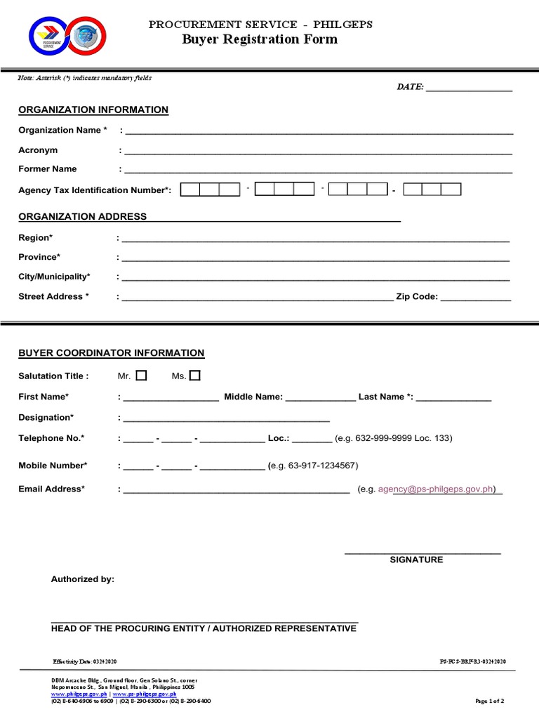 Buyer Registration Form: Procurement Service - Philgeps | PDF | Privacy ...