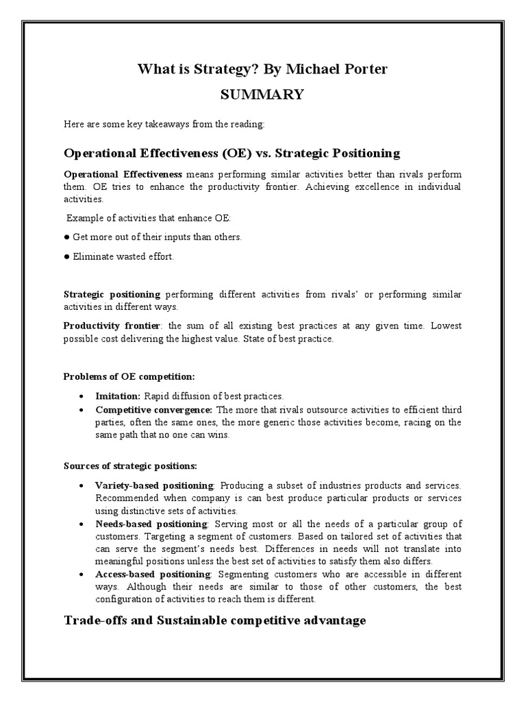 What Is Strategy? by Michael Porter | PDF | Competitive Advantage ...
