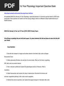 KUHS B.SC Nursing 1st Year Physiology Important Question Bank