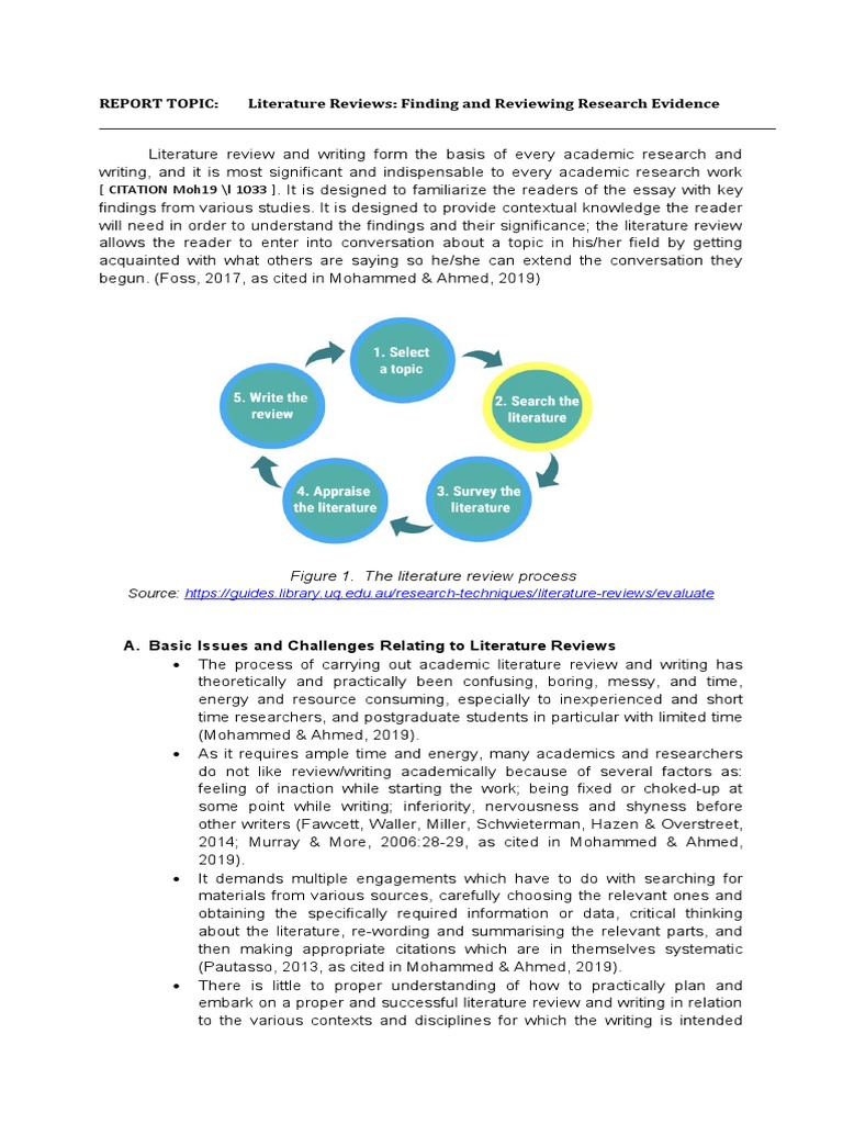 Report Topic: Literature Reviews: Finding and Reviewing Research ...