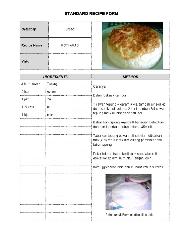 STANDARD RECIPE Roti Arab | PDF