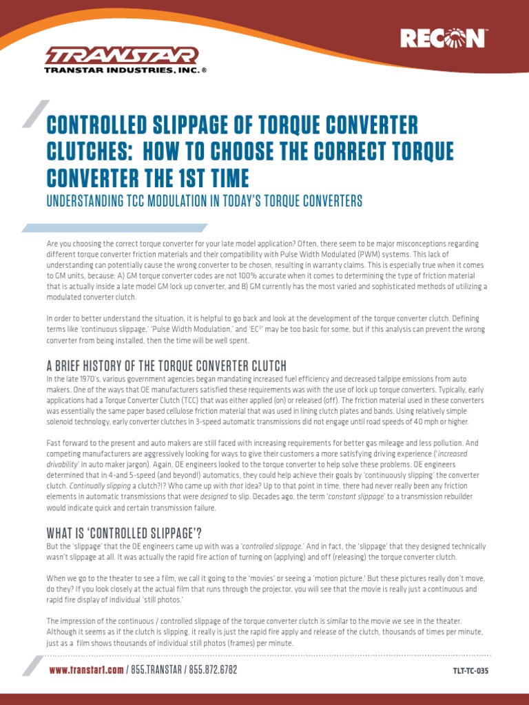 Controlled Slippage of Torque Converter Clutches How To Choose The