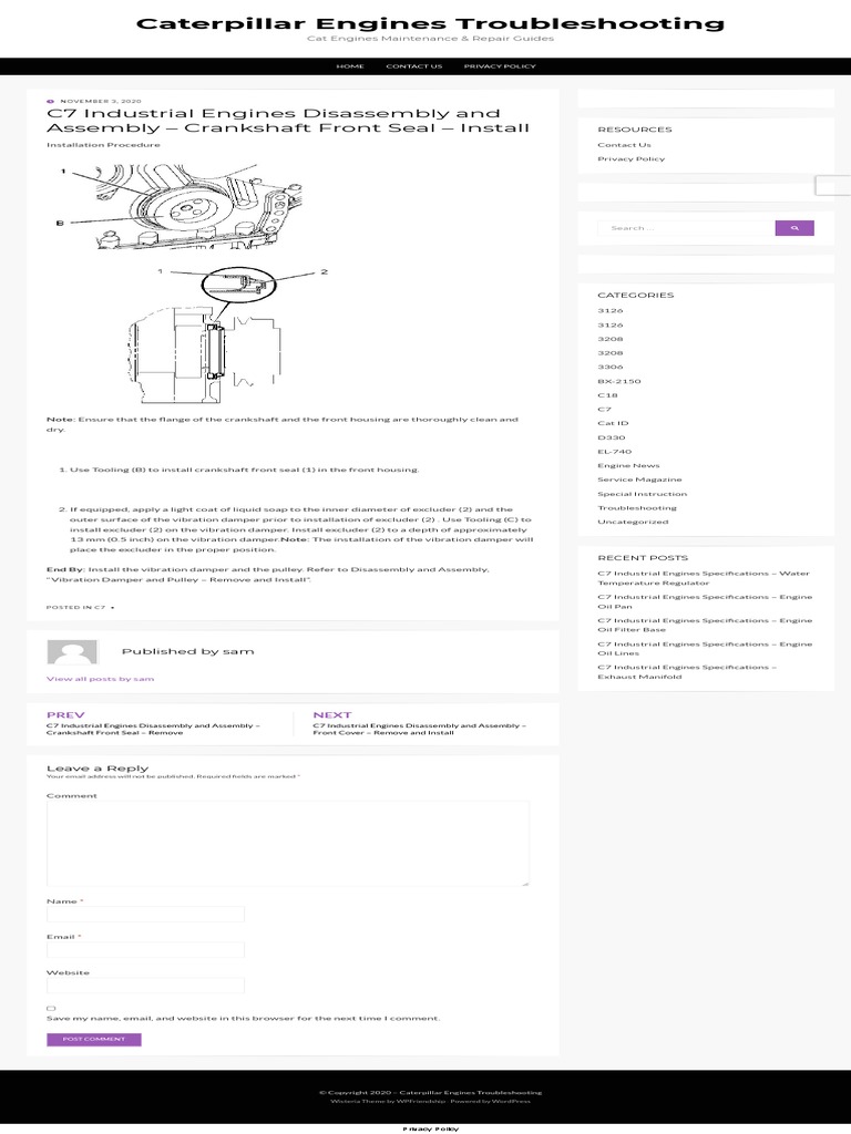 C7 Industrial Engines Disassembly and Assembly - Crankshaft Front Seal ...
