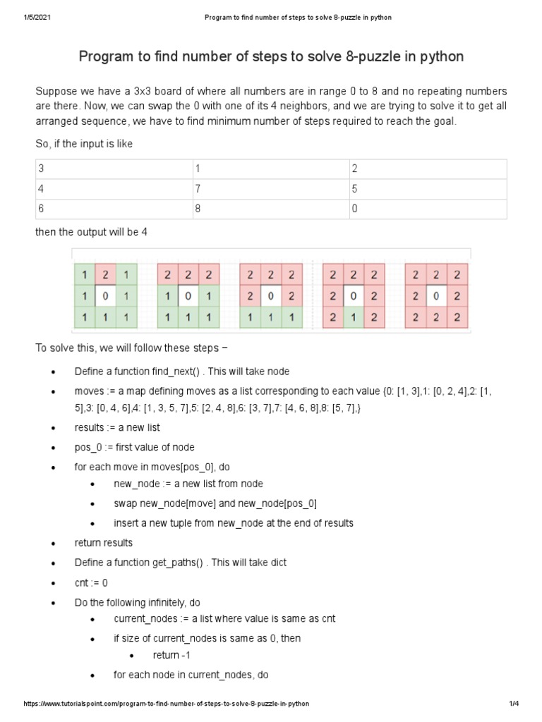 Finding the Minimum Number of Steps to Solve an 8-Puzzle Game Using a ...