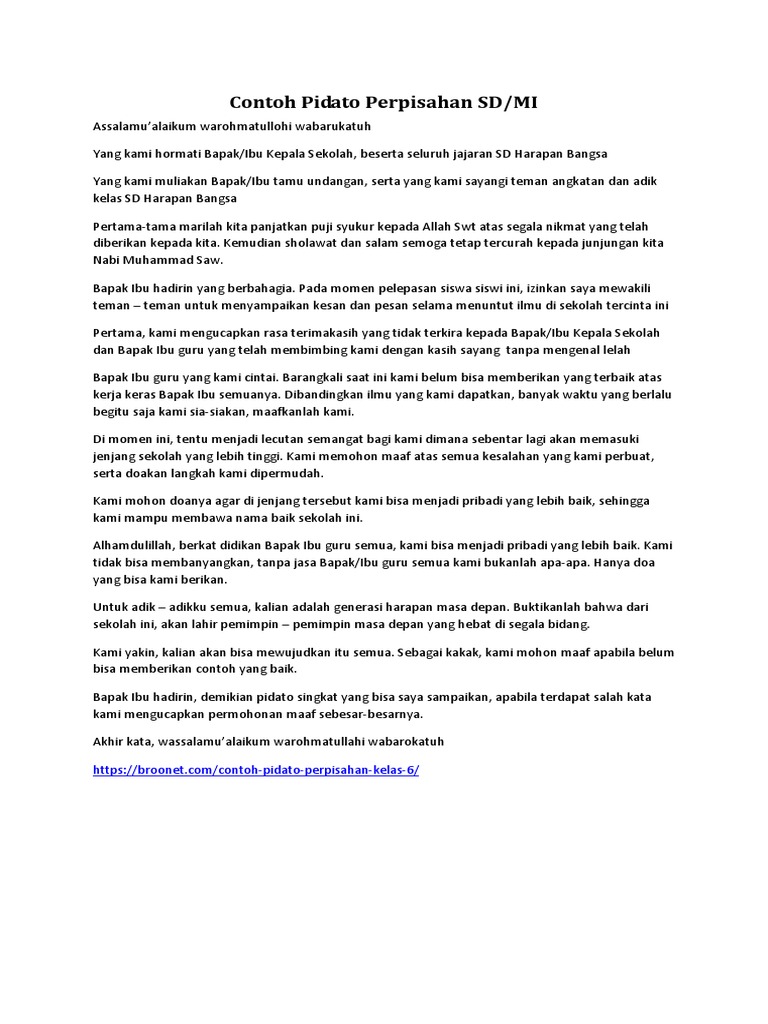 Contoh Mudah Pidato Perpisahan Sekolah Dasar | PDF