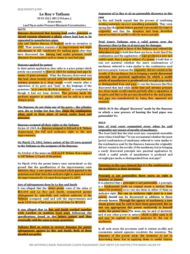 Le Roy V Tatham (03) PATENT MM PDF Glossary Of Patent Law Terms