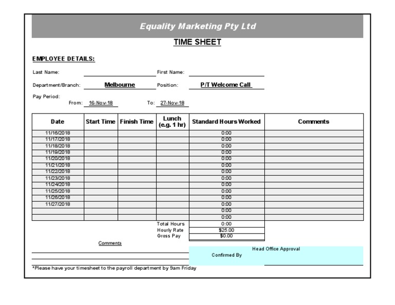 Employee Time Sheet for Payroll | PDF