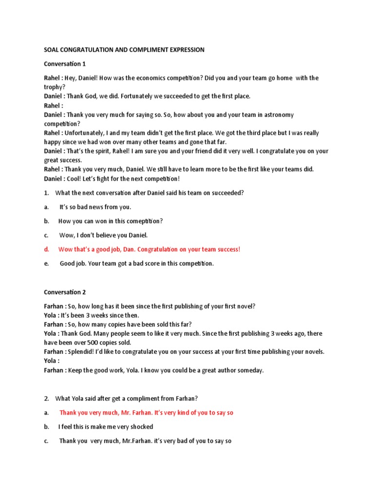 Compliment and Congratulation Exercises | PDF