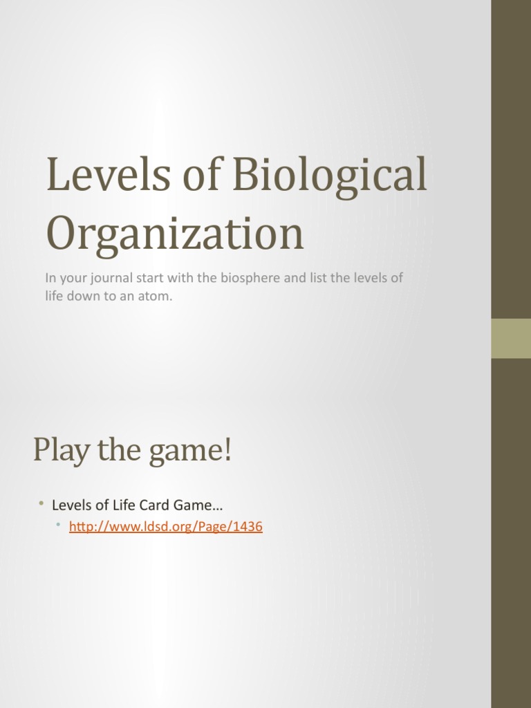 Levels of Biological Organization in Your Journal Start With The Biosphere and List The Levels