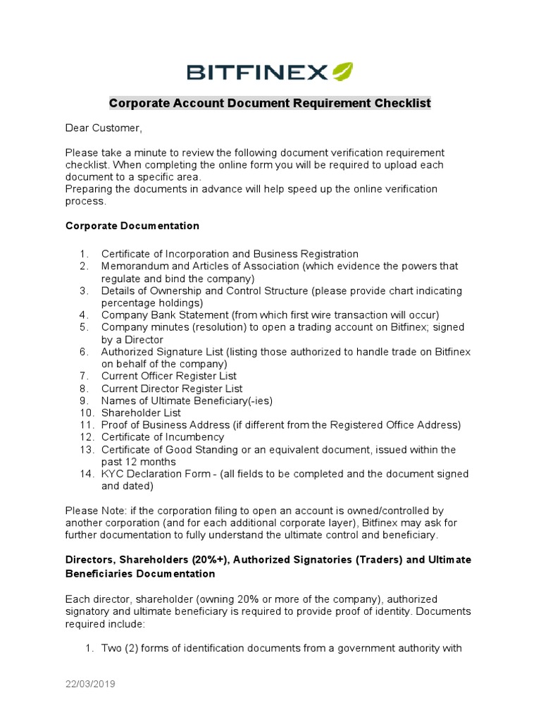 Corporate Account Document Checklist | PDF | Identity Document ...