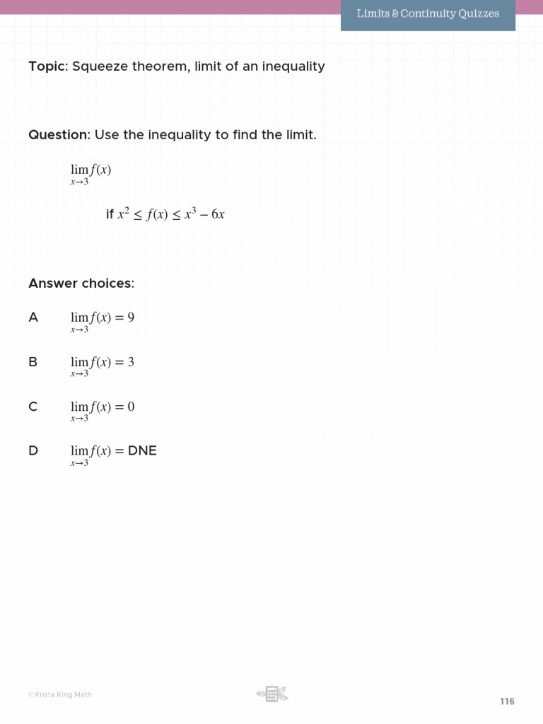 Calculus: Squeeze Theorem Limits | PDF