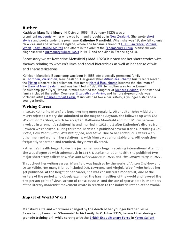 A Cup Of Tea Pdf Katherine Mansfield