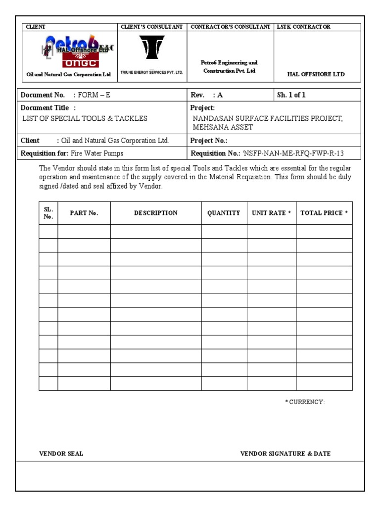 Document No.: FORM - E Rev.: A Sh. 1 of 1 Document Title: Project | PDF