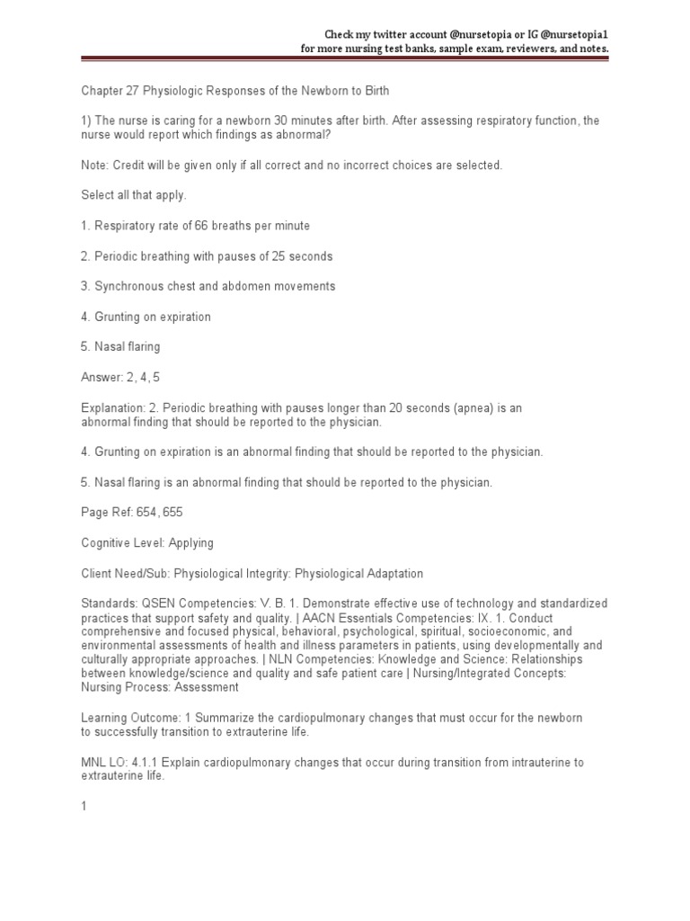 Chapter 27 Physiologic Responses of The Newborn To Birth | PDF ...