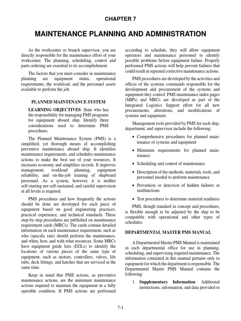 Planned Maintenance System Overview | PDF