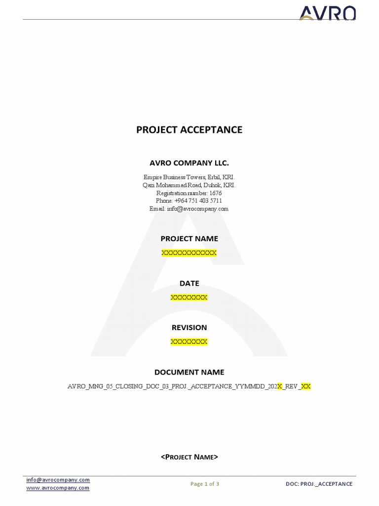 Project Acceptance: Avro Company LLC | PDF | Business