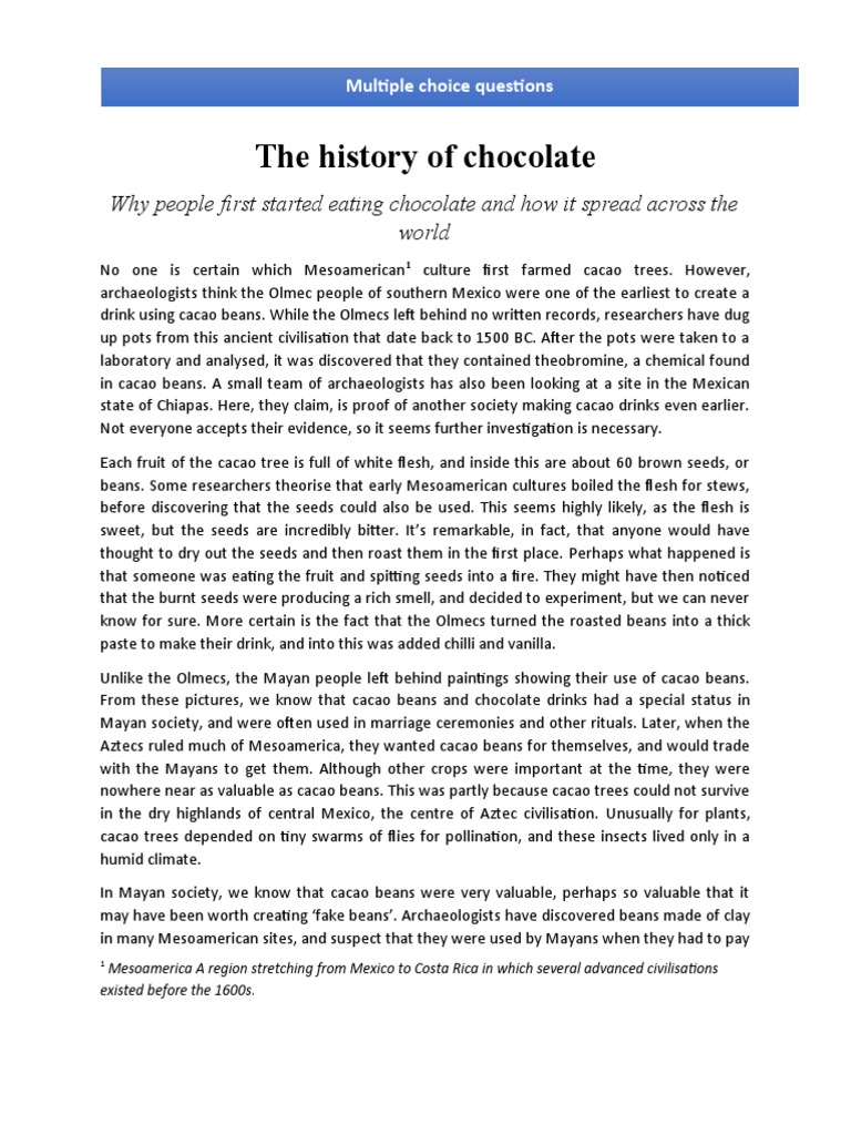 The History of Chocolate (Key) | PDF | Chocolate | Cocoa Bean