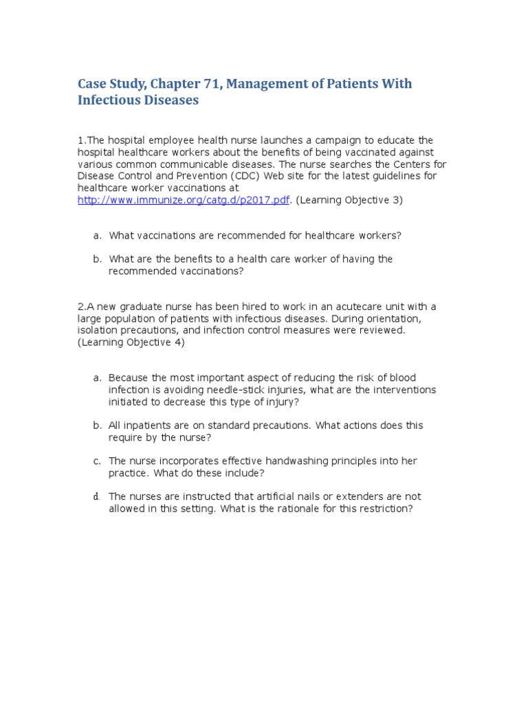 Case Study, Chapter 71, Management of Patients With Infectious Diseases ...