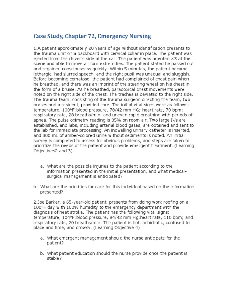 Emergency Nursing Case Study Examples | PDF