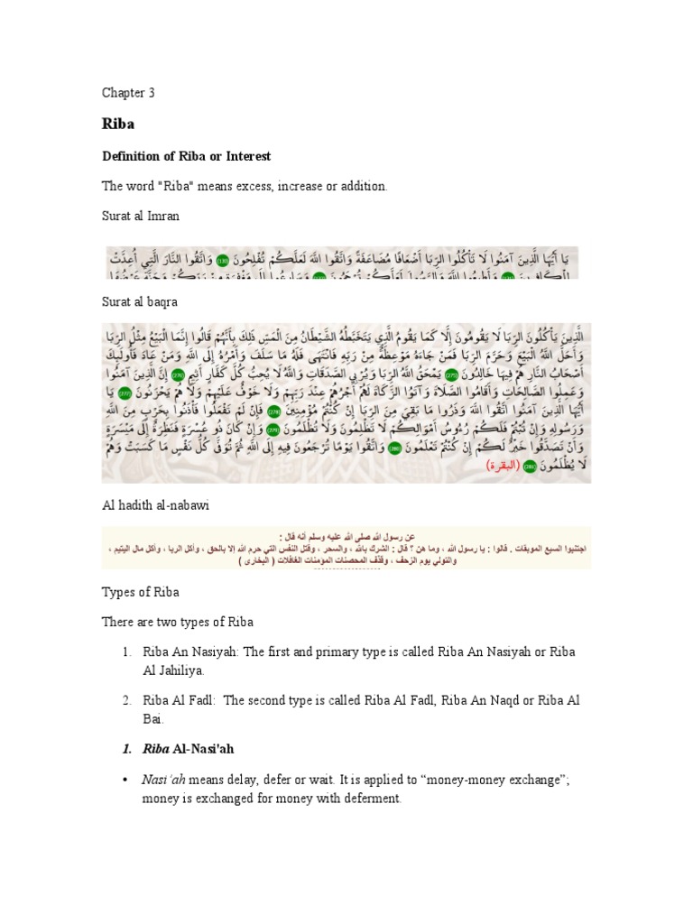 Definition of Riba or Interest: 1. Riba Al-Nasi'ah | PDF | Sharia ...