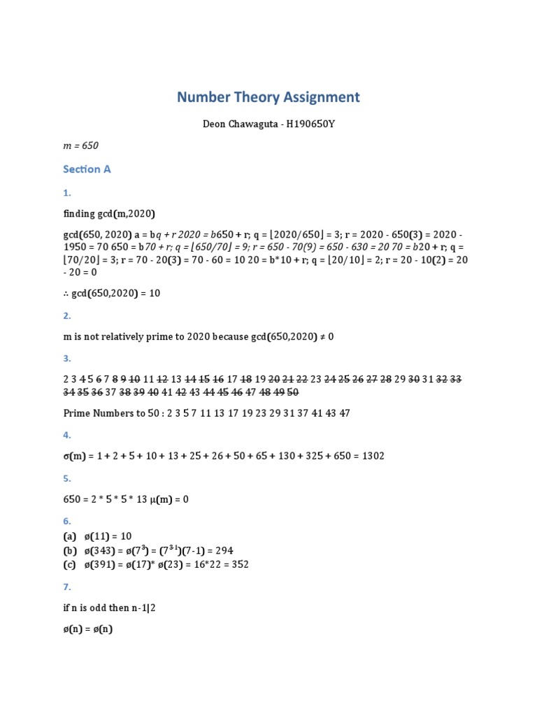 Number Theory Assignment: Section A | PDF