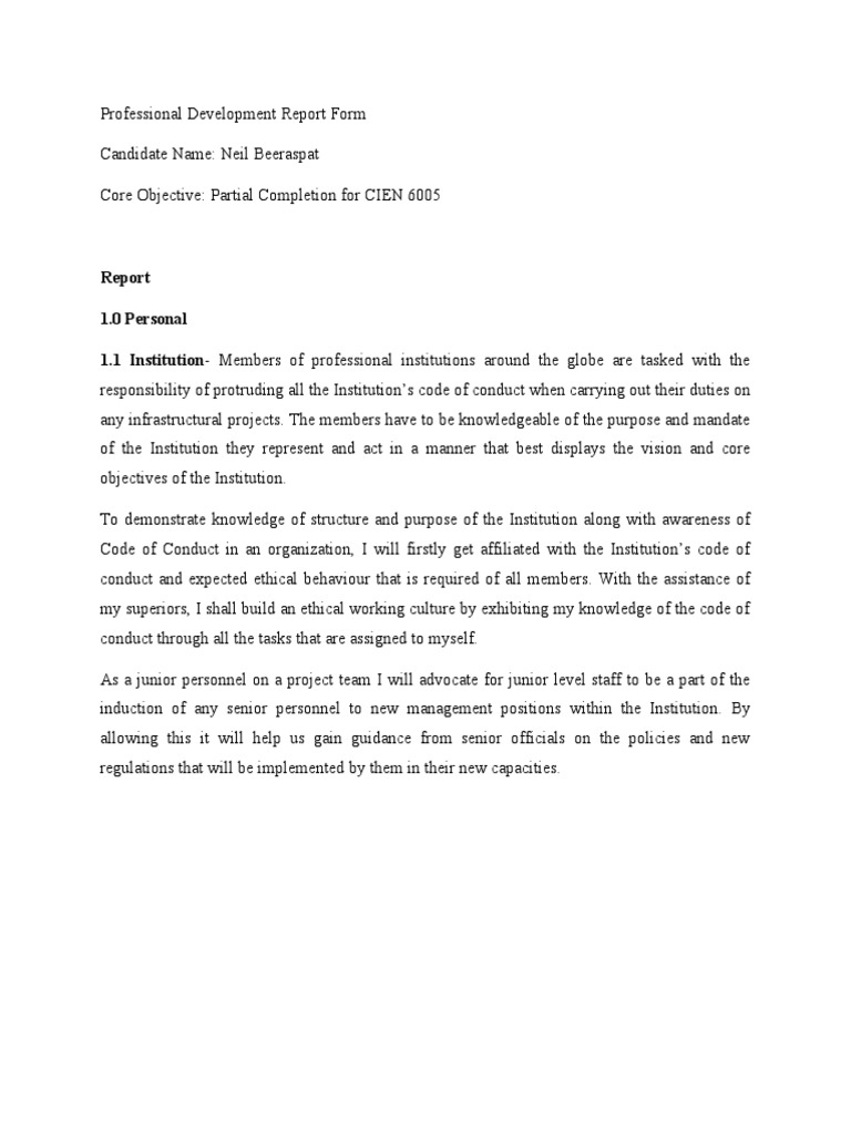 Professional Development Report Form PDF Sustainability Occupational Safety And Health