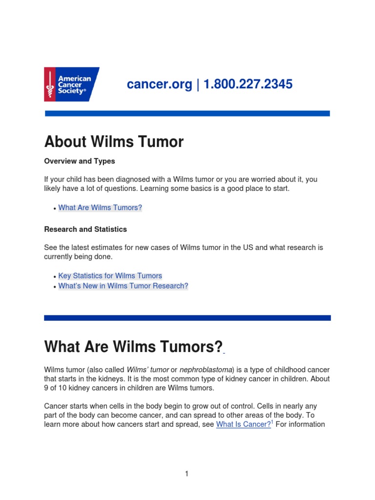 About Wilms Tumor: Overview and Types | PDF | Chemotherapy | Cancer