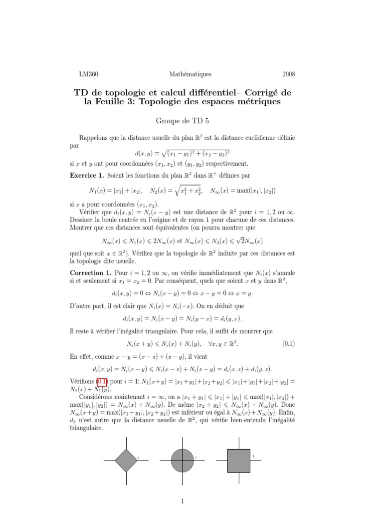 Corrigé TD Topologie et Calcul Différentiel | PDF | Limite ...