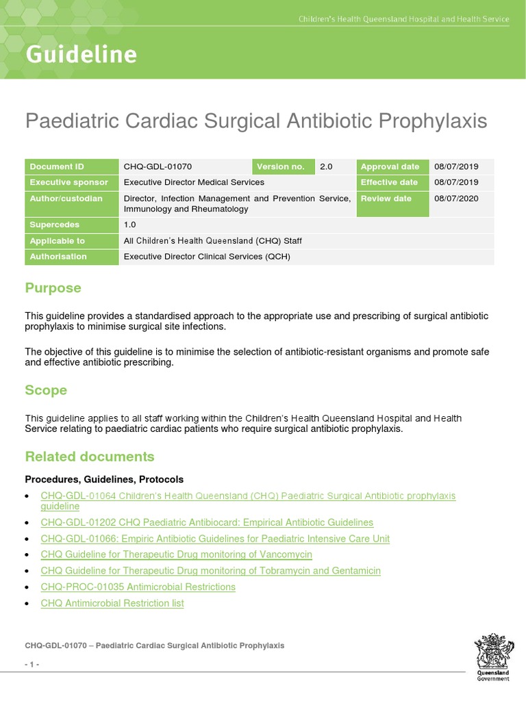 Paediatric Cardiac Surgical Antibiotic Prophylaxis Purpose PDF Methicillin Resistant