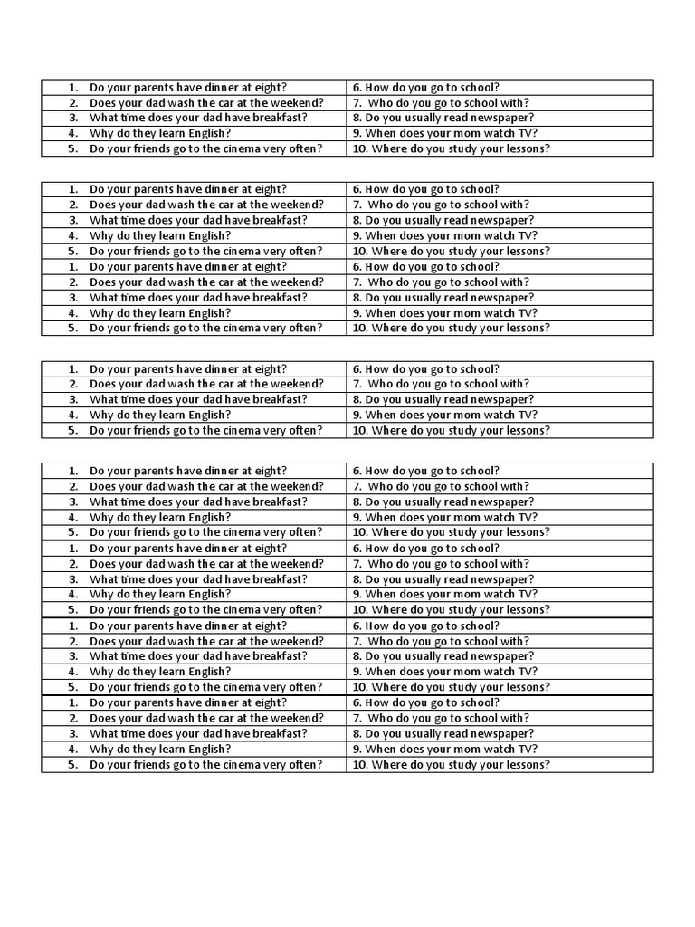 Simple Present Conversation Questions Conversation Topics Dialogs ...
