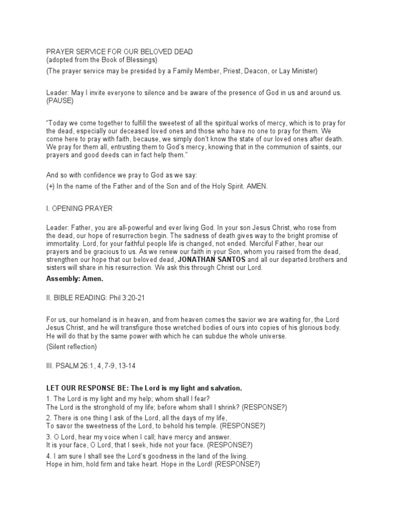 Prayer Service For Our Beloved Dead | Download Free PDF | God The ...