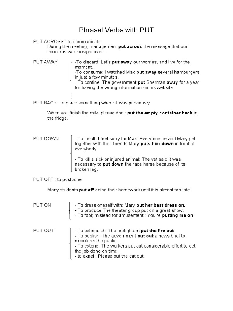 Phrasal Verbs With PUT | PDF