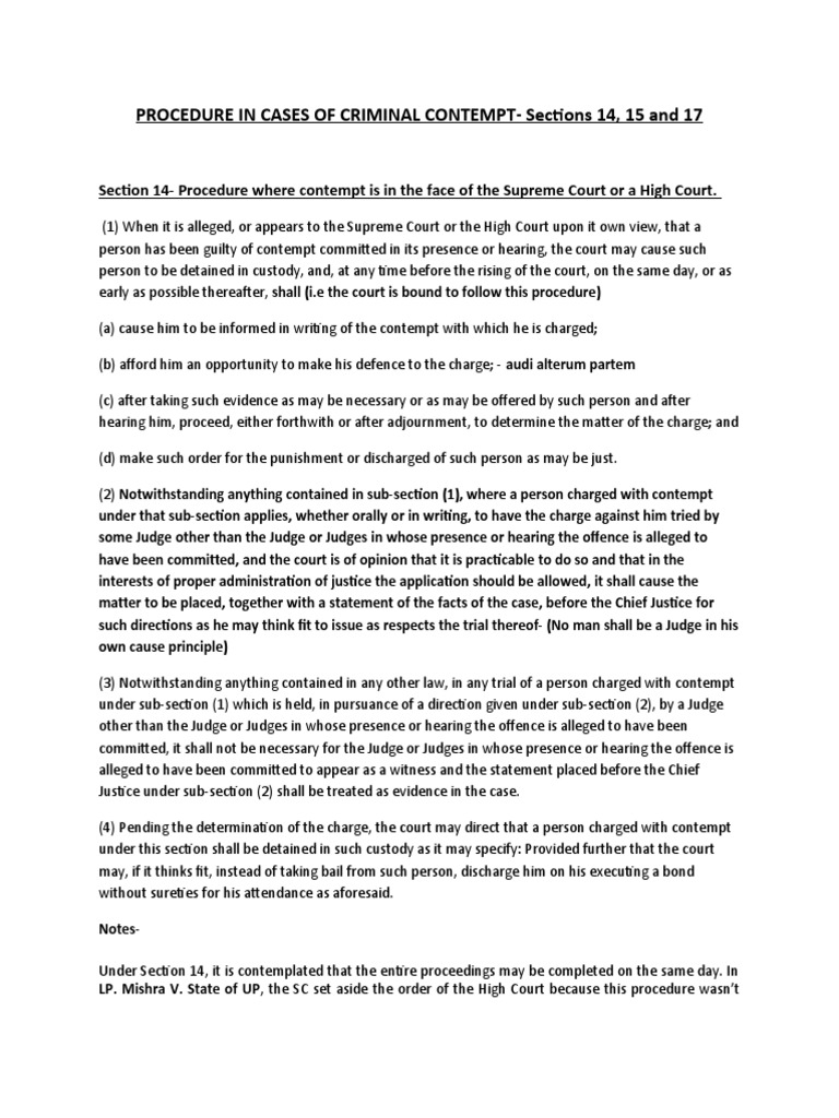 Procedure of Criminal Contempt PDF Contempt Of Court Supreme Courts