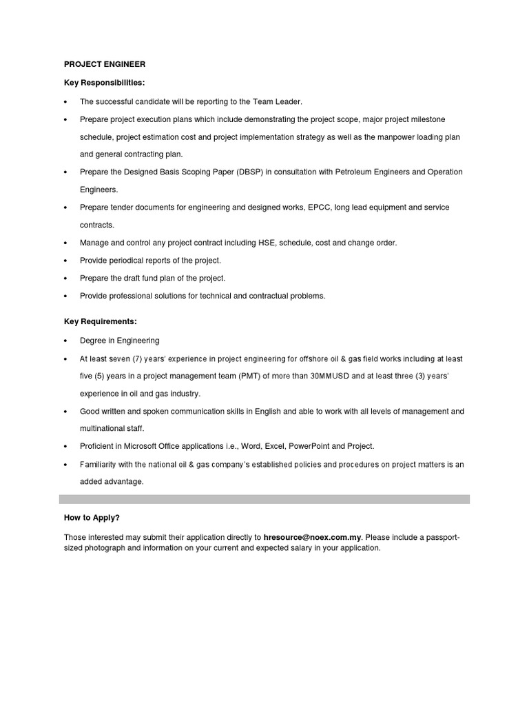 Project Engineer Key Responsibilities | PDF | Business