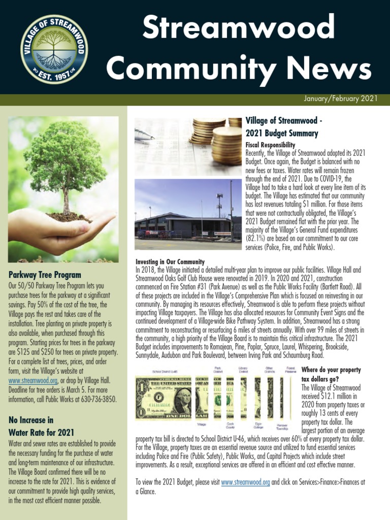 Streamwood Community News Village of Streamwood 2021 Budget Summary