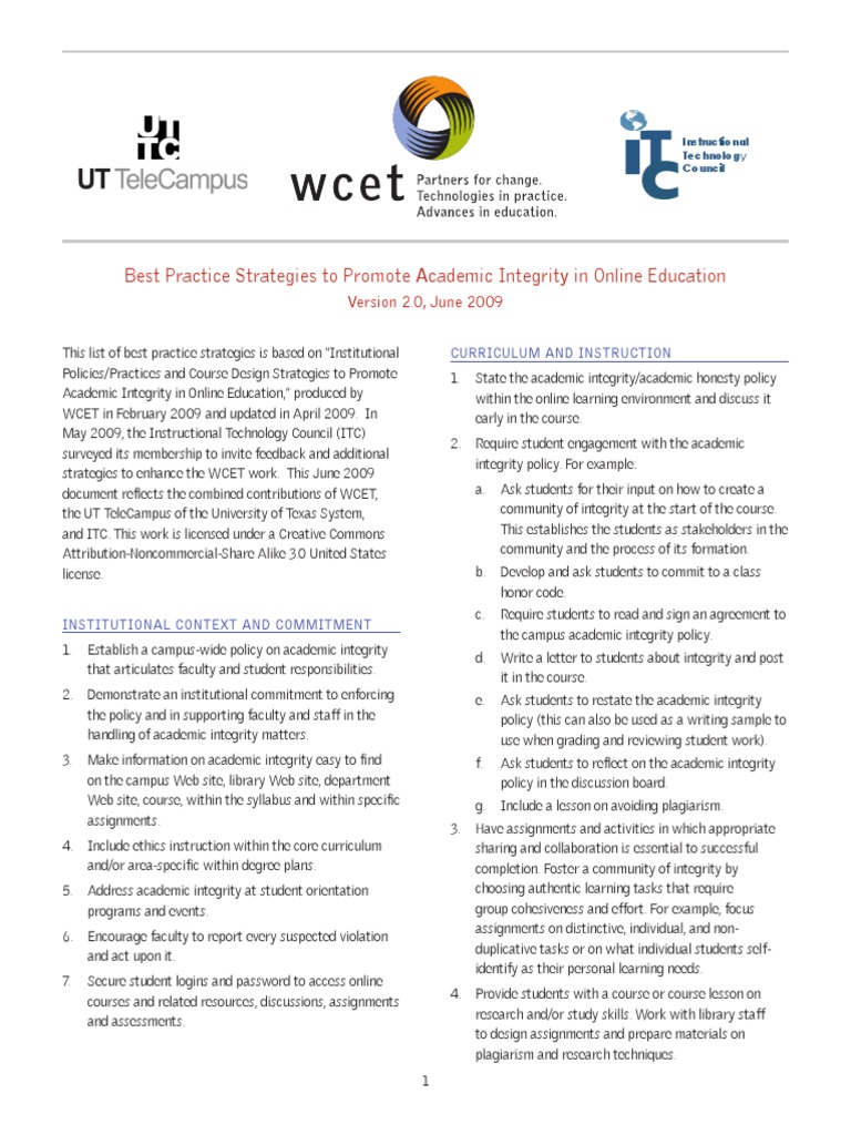 Best Practice Strategies To Promote Academic Integrity in Online ...