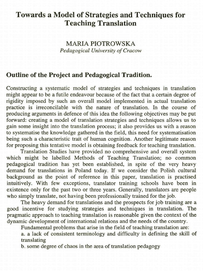 Teaching Translation Strategies Model | PDF | Psycholinguistics ...