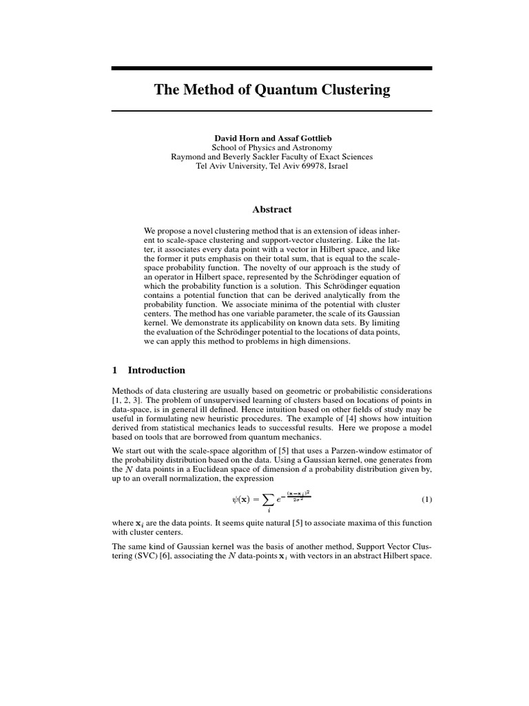 Quantum Clustering Method Explained | PDF | Principal Component ...