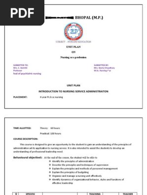 UNIT PLAN NURSING ADMINISTRATION