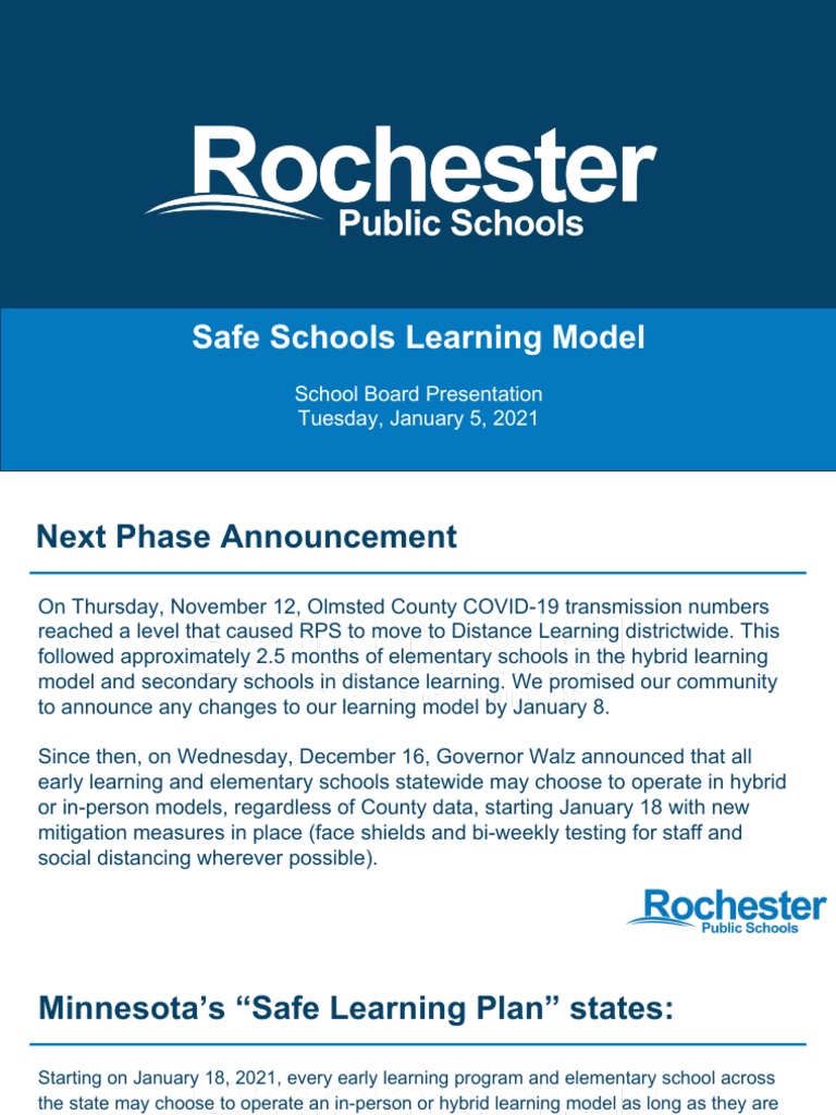 Safe Schools Learning Plan Update | PDF | Distance Education | Epidemiology
