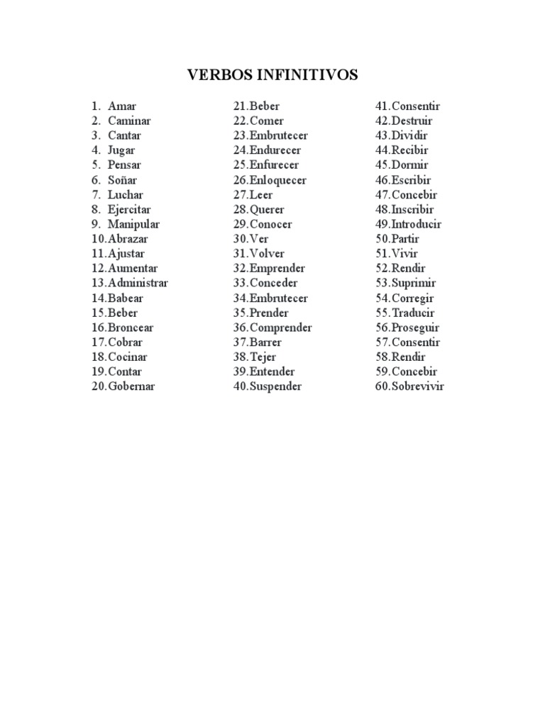 Lista de 60 verbos en infinitivo | PDF