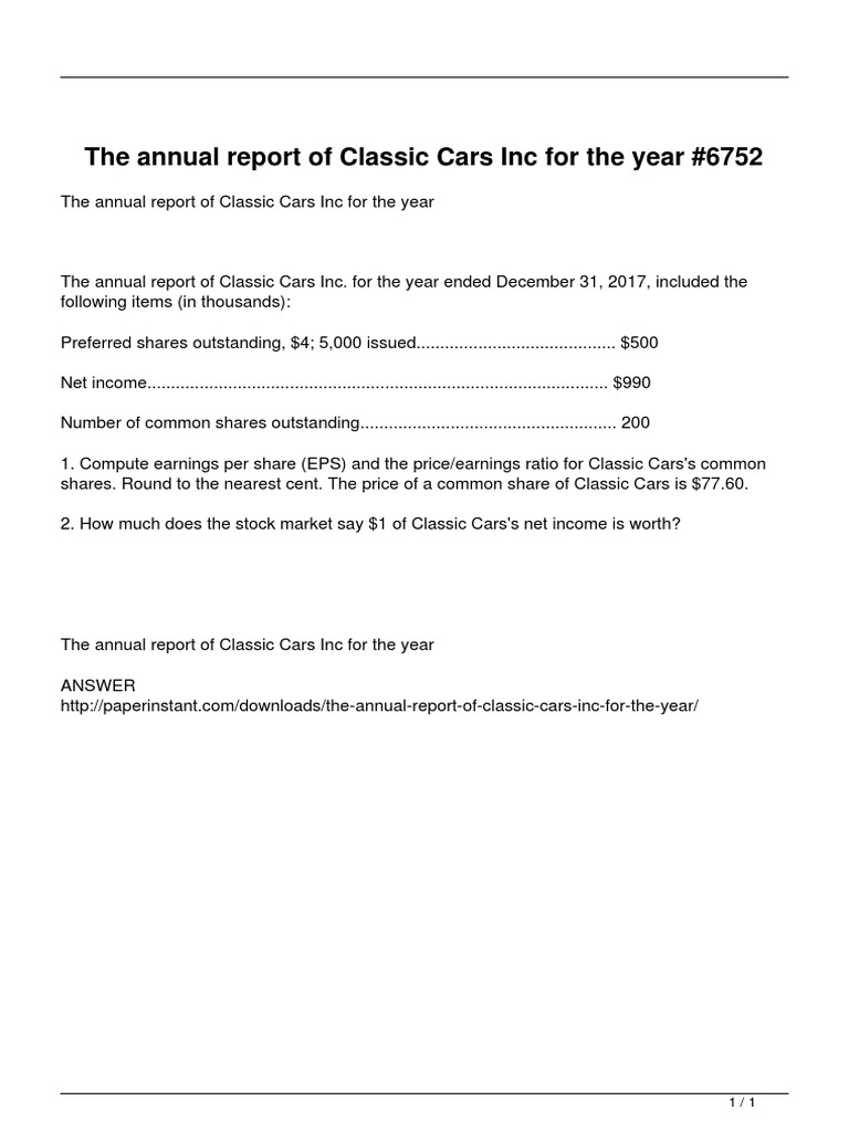 The Annual Report of Classic Cars Inc For The Year PDF