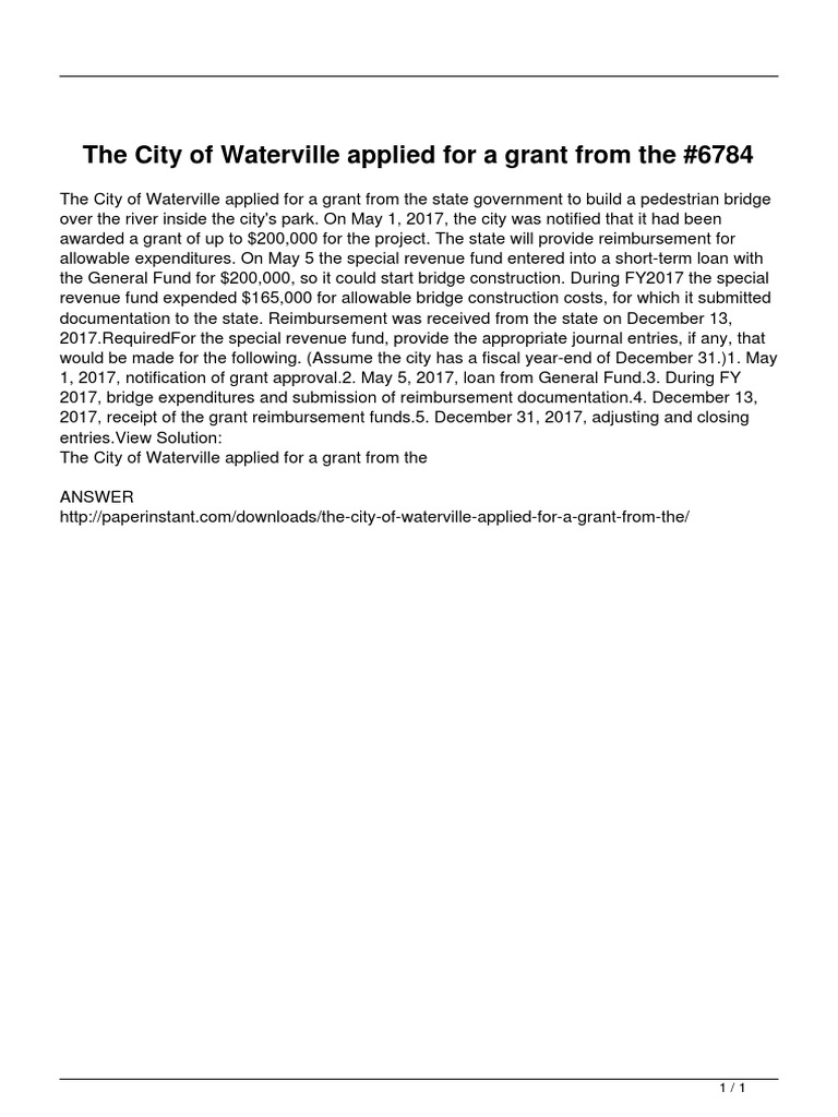 The City of Waterville Applied For A Grant From The PDF