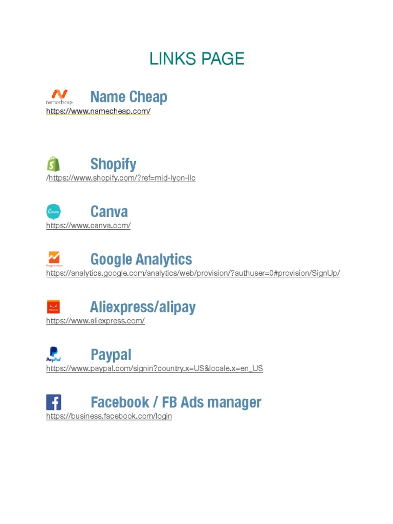 Essential Links for Online Business Tools | PDF