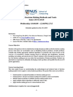 BT 2101-Decision Making Methods and Tools Sem2 2019/2020: Wednesday 10:00AM - 12:00PM, LT15