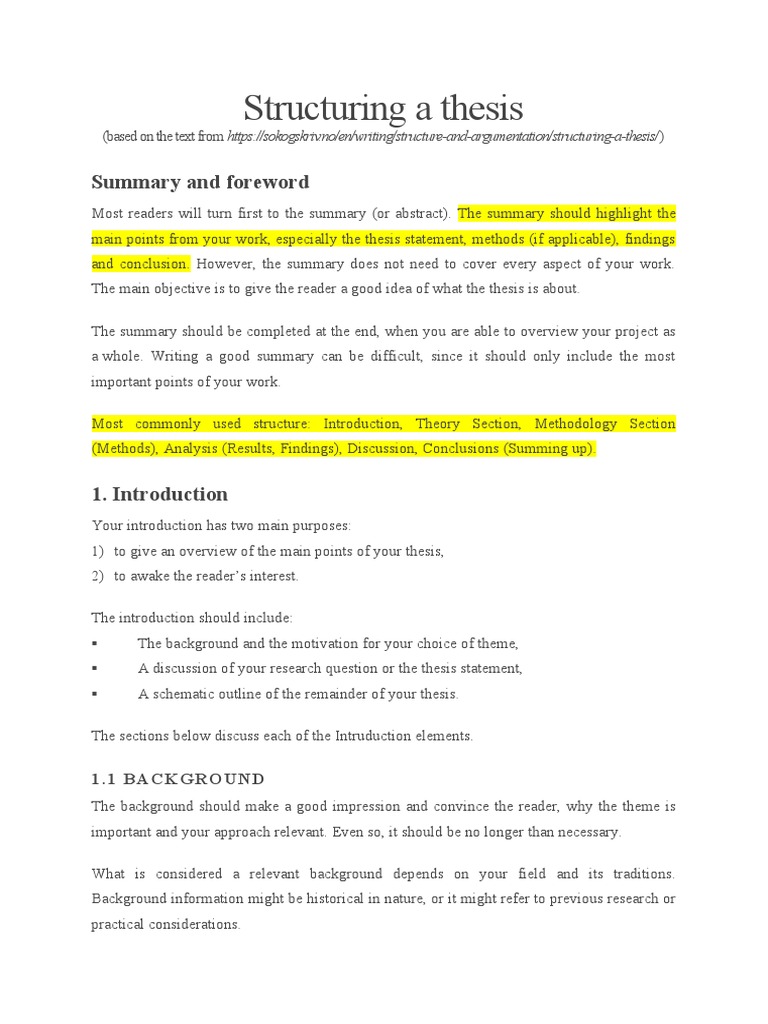 Thesis Structure and Summary Guide | PDF | Theory | Question
