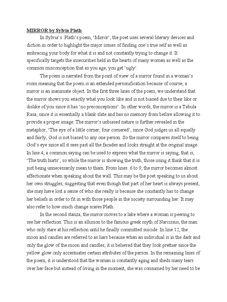 MIRROR by Sylvia Plath AnalysisAnjM PDF Sylvia Plath Poetry