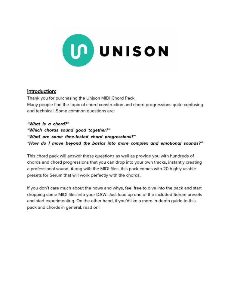 Unison MIDI Chord Pack (Instructional Walkthrough) PDF PDF Chord (Music) Musical Compositions