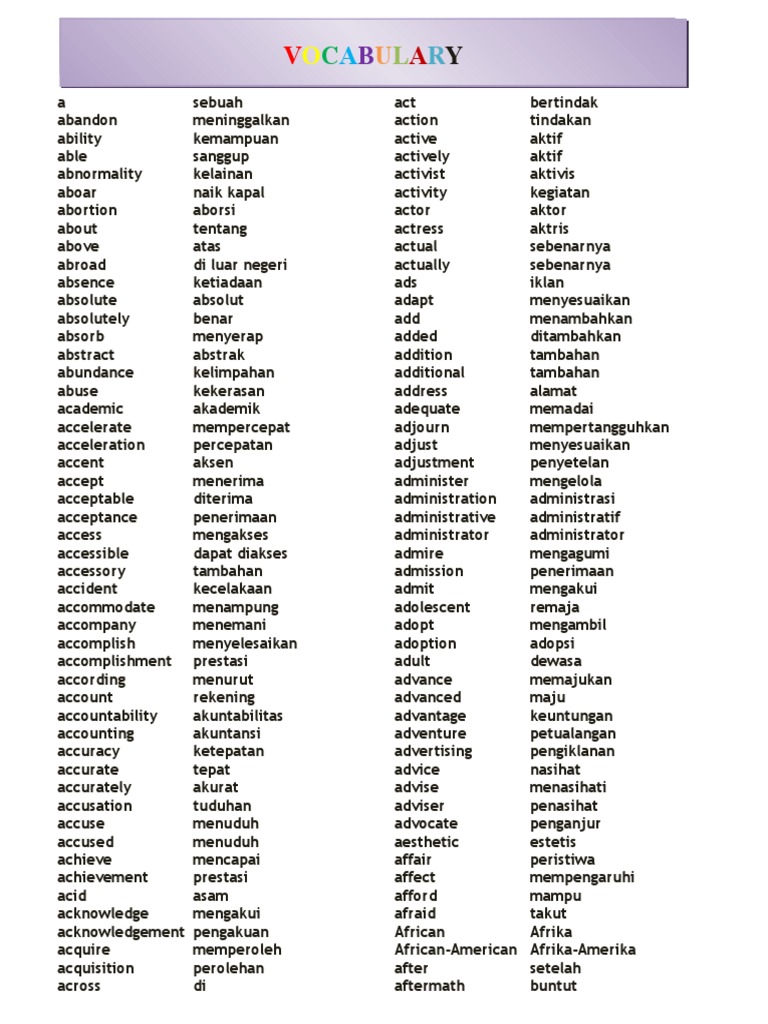 List Vocabulary PDF