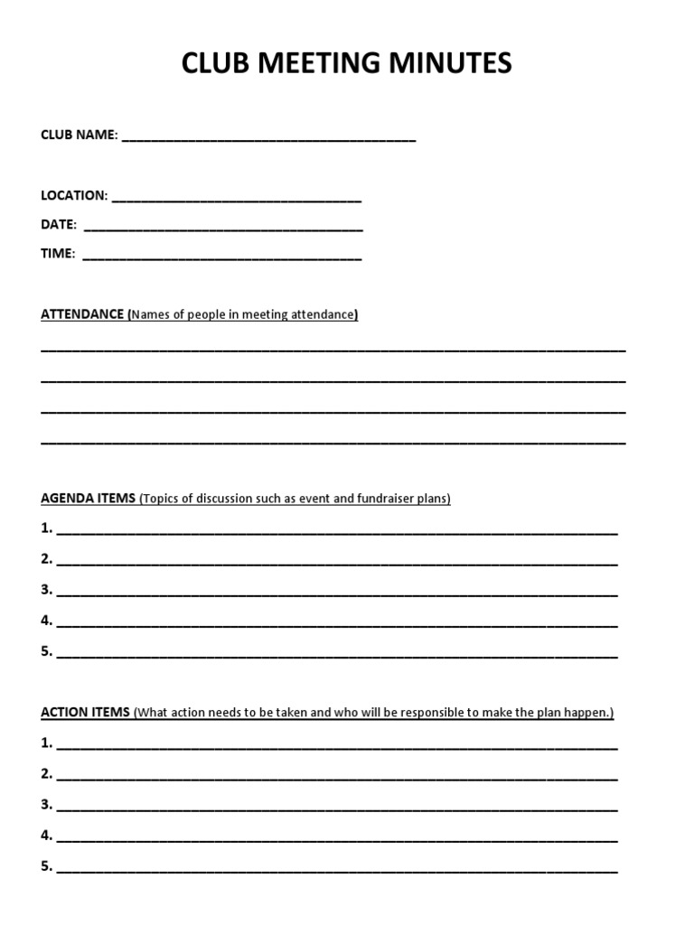 Club Meeting Minutes Template | PDF | Meetings | Organized Events